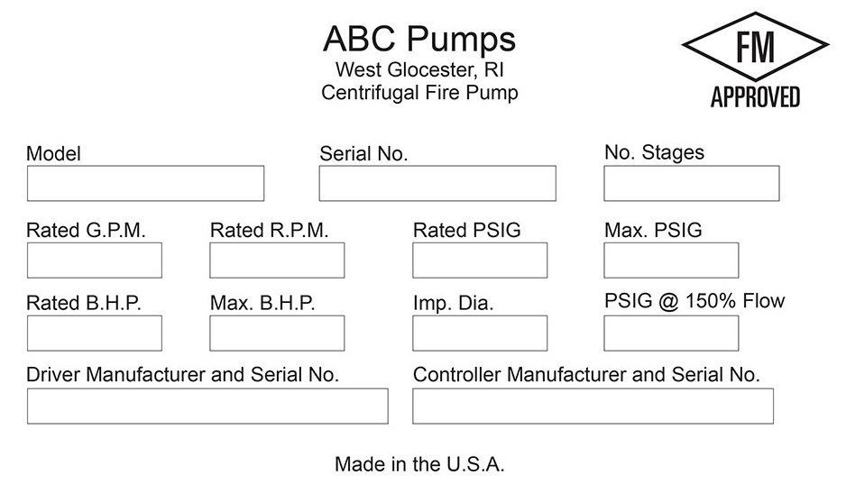 An example of a fire pump nameplate including driver and controller information